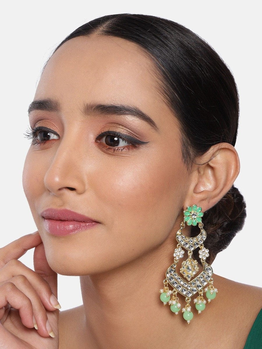 Jewellery I Jewels | Women'S Gold Plated Handcrafted Earring Glided With Kundan U0026 Pearls - I Jewels Mint