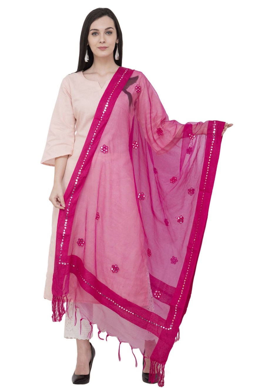 Women AR Silks | A R Silk Orgenza Flower Mirror Fancy Dupatta Color Dupatta Or Chunni Rani