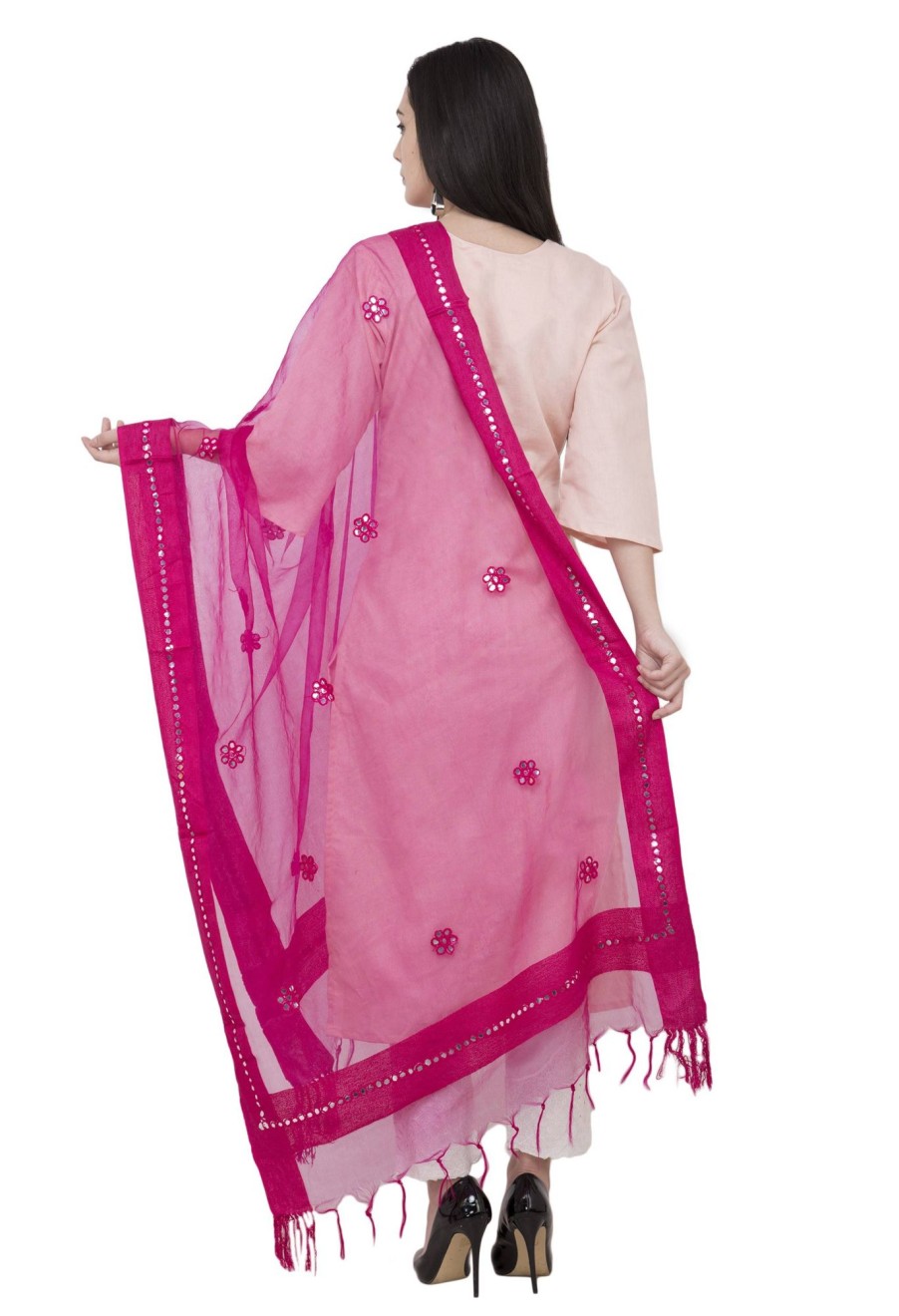 Women AR Silks | A R Silk Orgenza Flower Mirror Fancy Dupatta Color Dupatta Or Chunni Rani