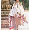 Women MESMORA FASHION | Women'S Off-White Heavily Aari Embroidered Khadi Shawl/Dupatta With Wine Cotton Tassel - Mesmora Fashion