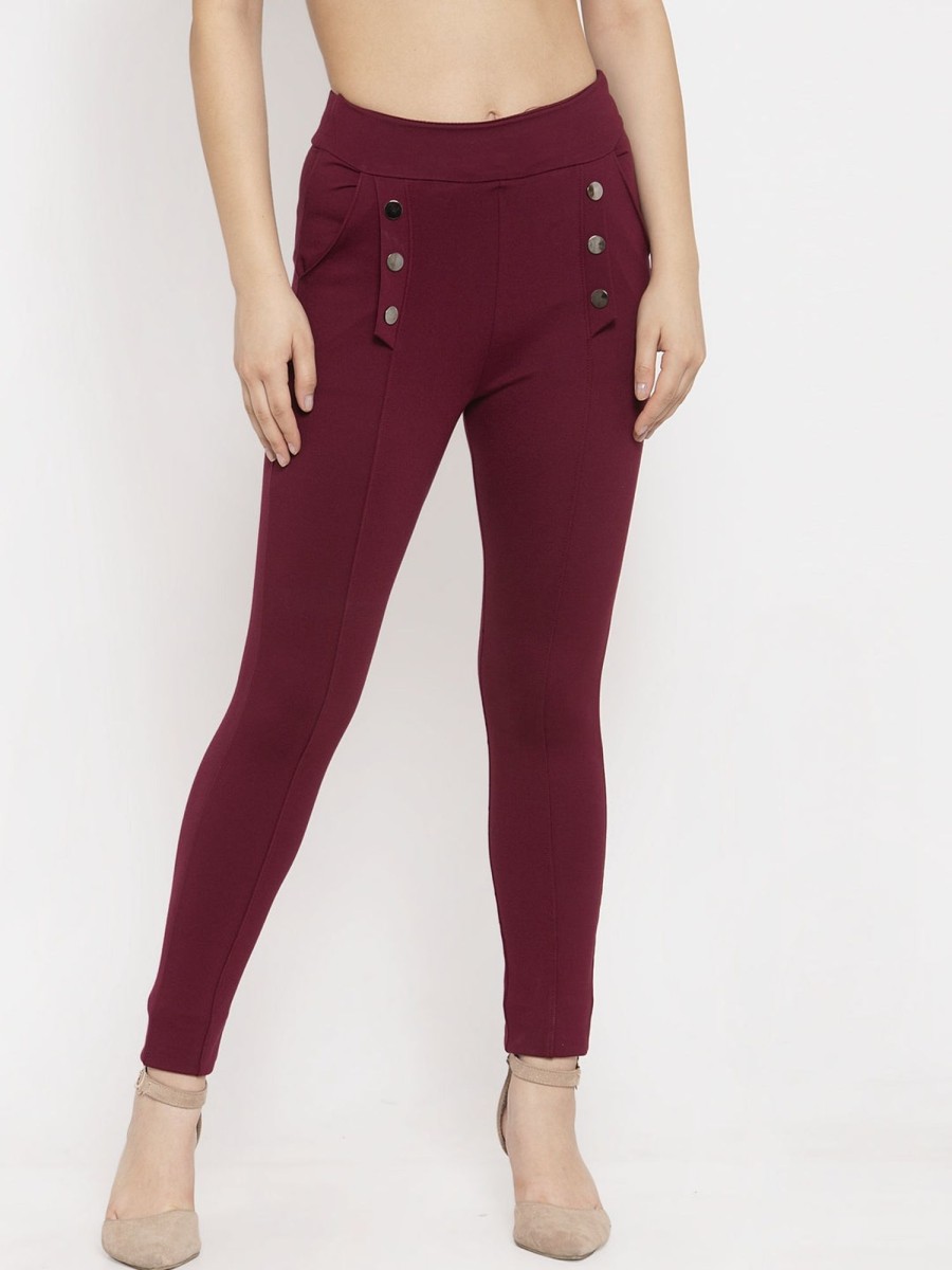 Women Wahe-NOOR | Women'S Maroon Regular Fit Jeggings - Wahe-Noor