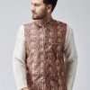 Men Sojanya | Men'S Maroon Printed Nehru Jacket - Sojanya