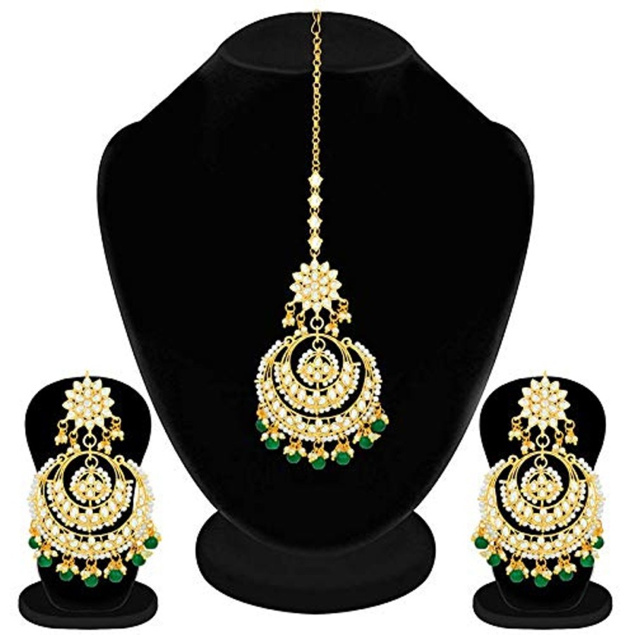 Jewellery I Jewels | Women'S Traditional Gold Plated Chandbali Kundan U0026 Pearl Earring Set With Maang Tikka - I Jewels