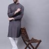 Men Even Apparels | Men'S Pure Cotton Kurta With Band Collar - Even Apparels Grey