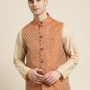 Men Sojanya | Men'S Jacquard Silk Self Design Only Nehrujacket - Sojanya Orange