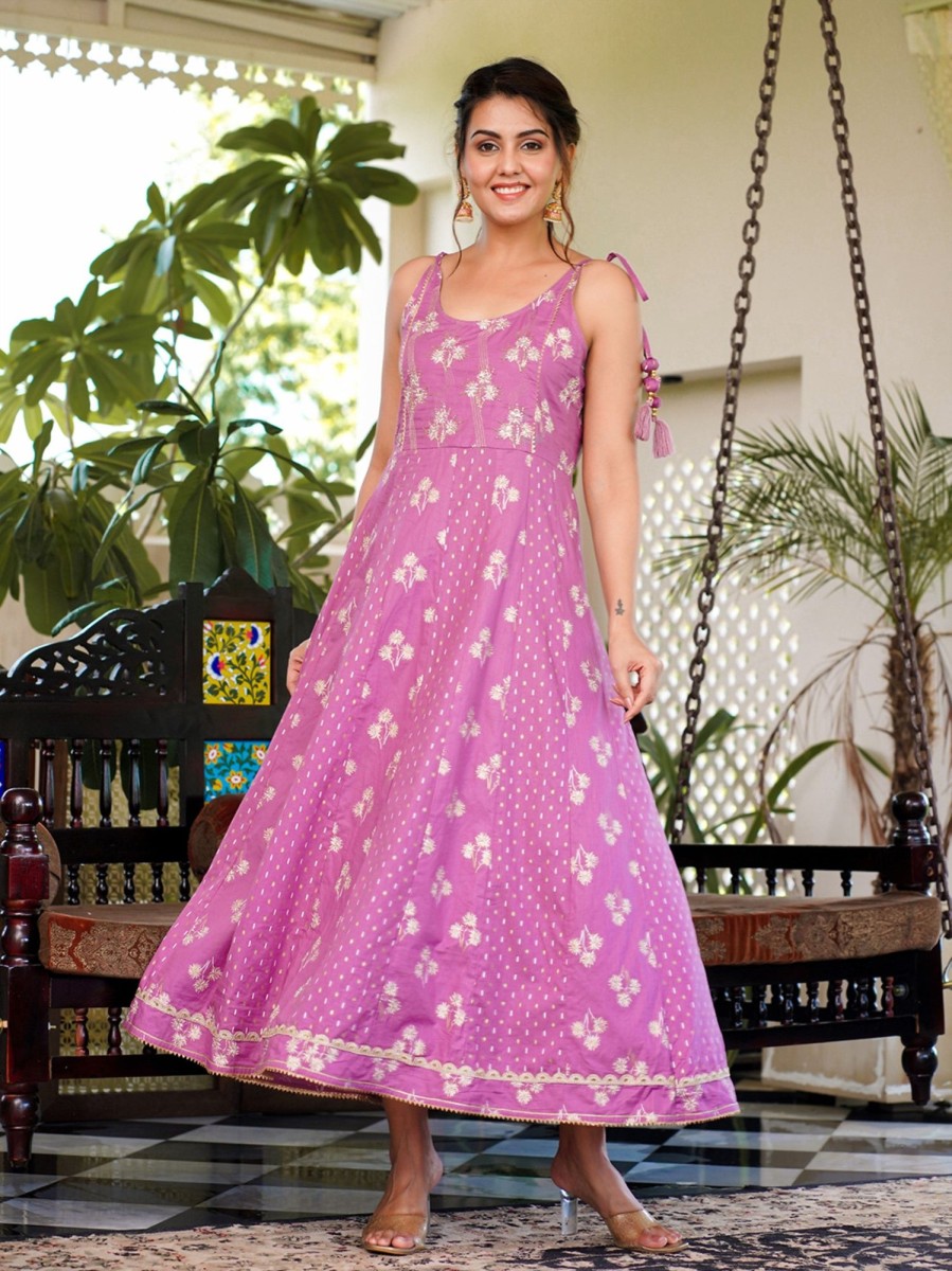 Women Yufta | Women'S Strappy Anarkali Dress - Yufta Purple