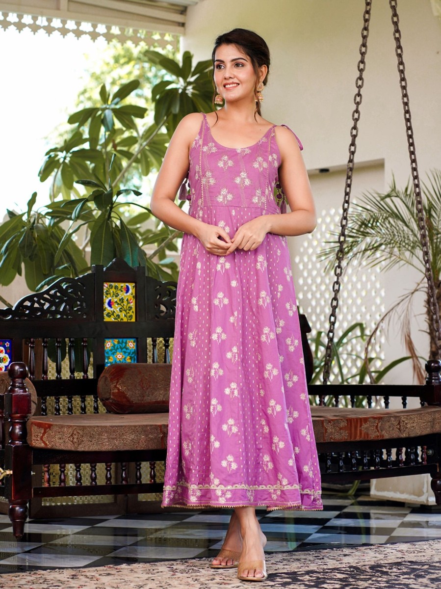 Women Yufta | Women'S Strappy Anarkali Dress - Yufta Purple