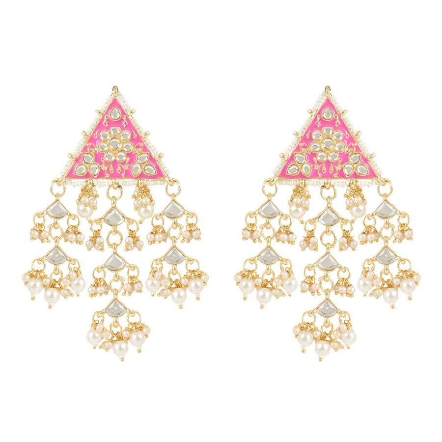 Jewellery I Jewels | Women'S Gold Plated Traditional Meenakari Kundan U0026 Pearl Studded Dangle Earrings - I Jewels Pink