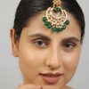 Jewellery Femizen | Women'S Gold Tone Kundan Maang Tikka N - Femizen Green