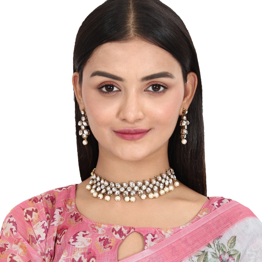 Jewellery Zaffre Collections | Women'S Elegant Wedding Wear Choker Set - Zaffre Collections White