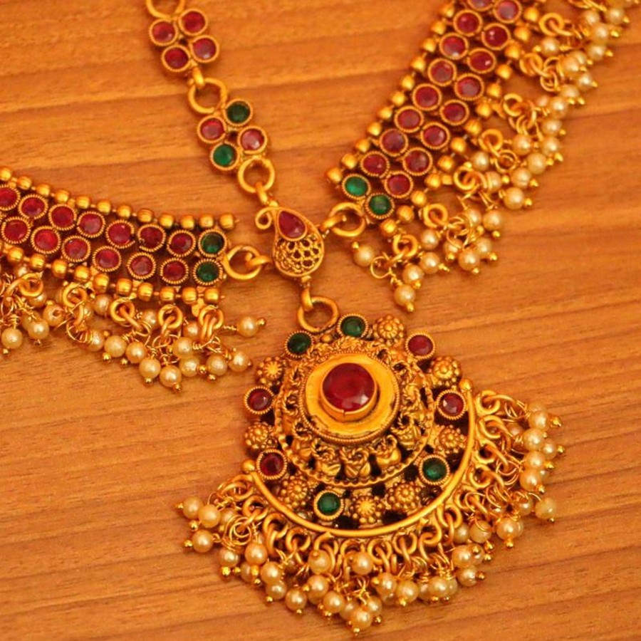 Jewellery Sanvi Jewels | Women'S Matt Gold Plated Flower Pattern Bridal Maang Tikka - Sanvi Jewels Multi Color