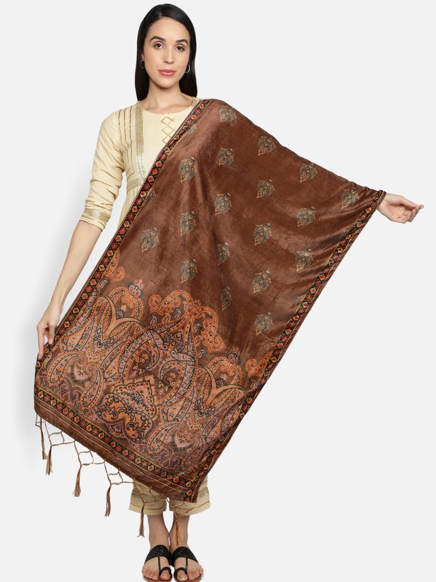 Women VAABA | Women'S Multicolored Polyster Velvet Digital Printed Dupatta - Vaaba