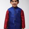 Men Sojanya KID | Kid'S Jacquard Silk Royal Blue Self Design Only Nehrujacket - Sojanya Kid Royal Blue & Back