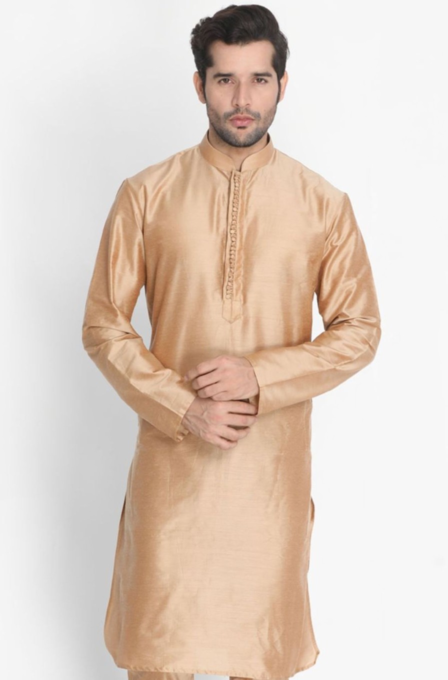 Men Vastramay | Men'S Gold Cotton Silk Blend Kurta - Vastramay