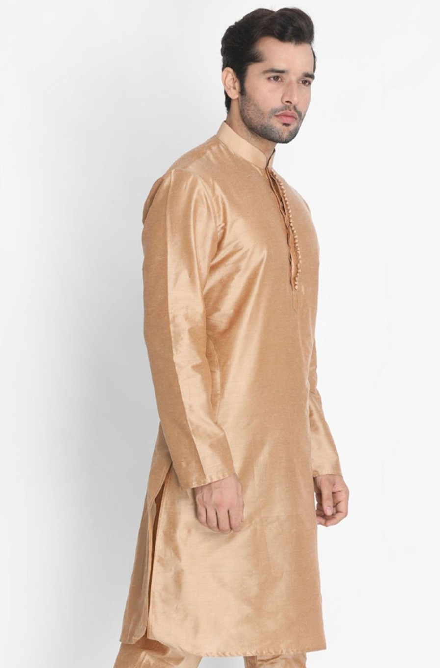 Men Vastramay | Men'S Gold Cotton Silk Blend Kurta - Vastramay