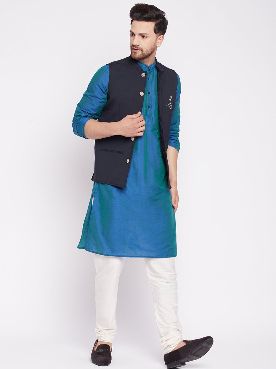 Men Even Apparels | Men'S Nehru Jacket With Embroided Insignia Of Lord Krishna -Even Apparels Navy