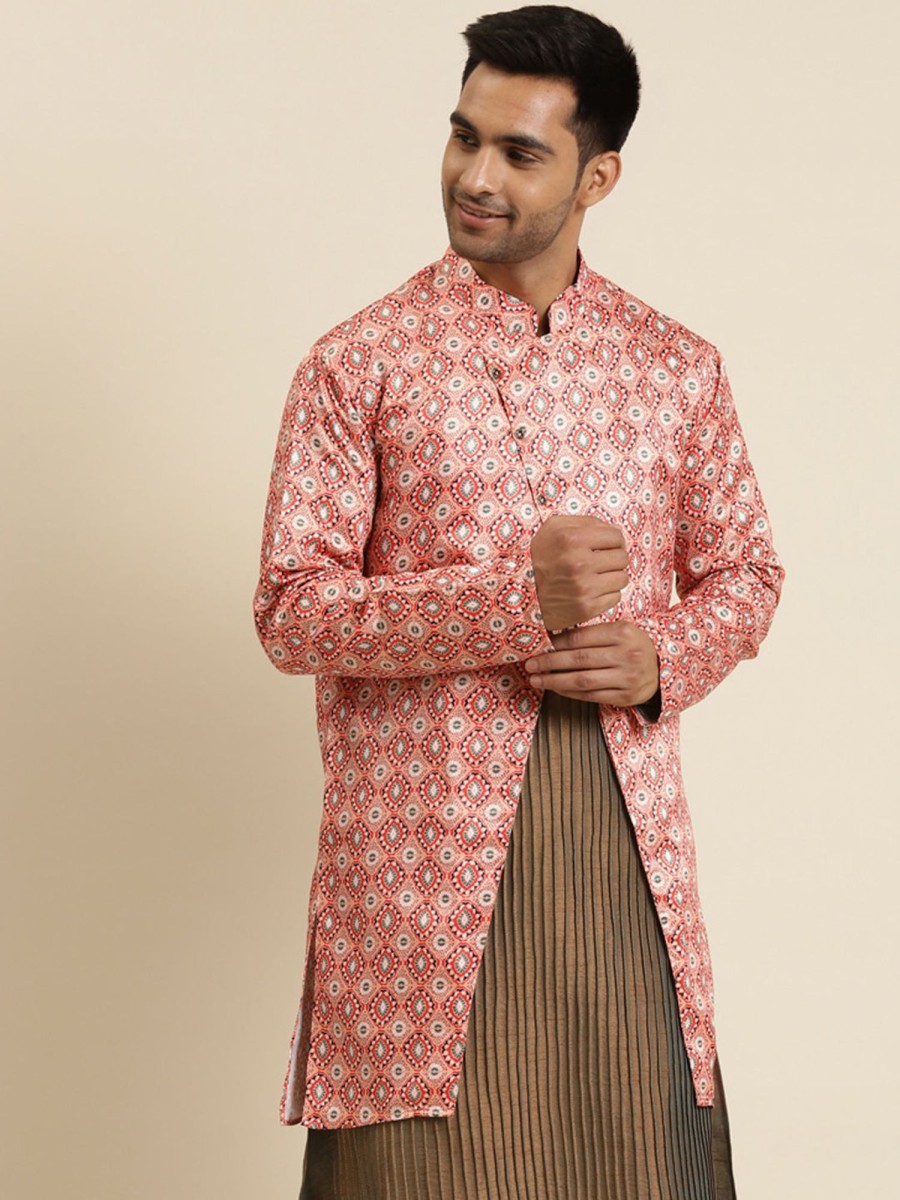 Men Sojanya | Men'S Silk Blend Only Sherwani Jacket - Sojanya Peach