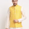 Men Virat Fashions | Men'S Mustard Mustard And White Embroidered Nehru Jacket ( Jowc 4029Mustard ) - Virat Fashions