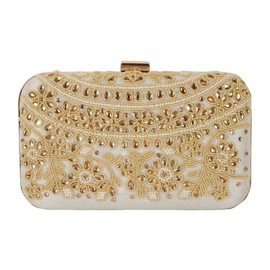 Others VASTANS | Women'S White Color Adorn Embroidered U0026 Embelished Party Clutch - Vastans