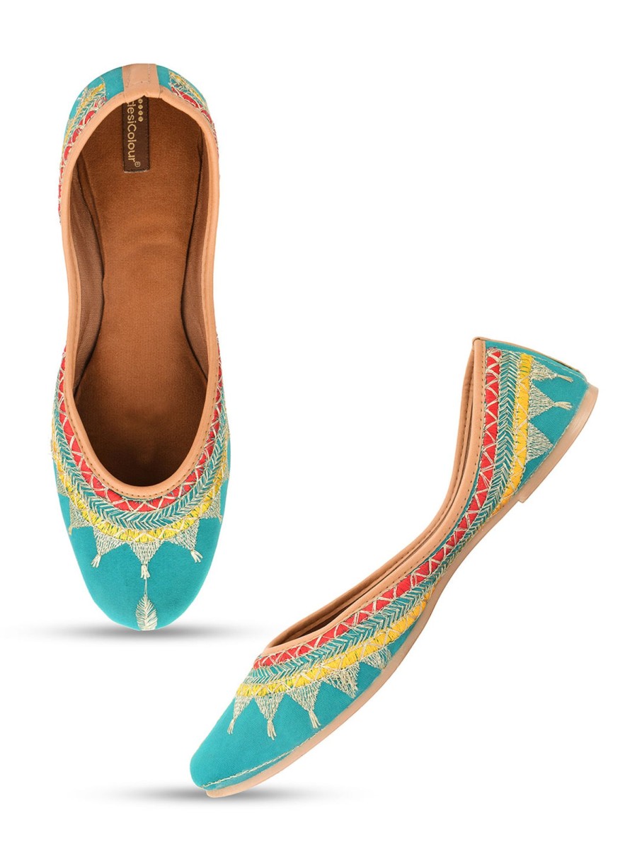 Others Desi Colour | Women'S Sea Crown Indian Ethnic Comfort Footwear - Desi Colour Green