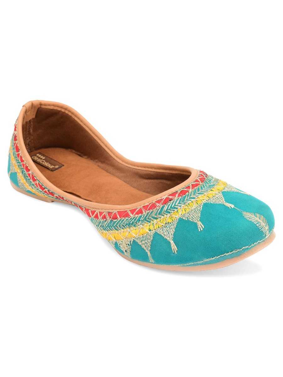 Others Desi Colour | Women'S Sea Crown Indian Ethnic Comfort Footwear - Desi Colour Green