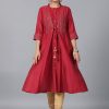 Women Juniper | Women'S Chanderi Embroidered Jacket Style Kurta Dress - Juniper Maroon