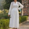 Women Final Clearance Sale | Women'S Multi-Coloured Cotton Dobby Embroidered Flared Maxi Dress. - Final Clearance Sale White