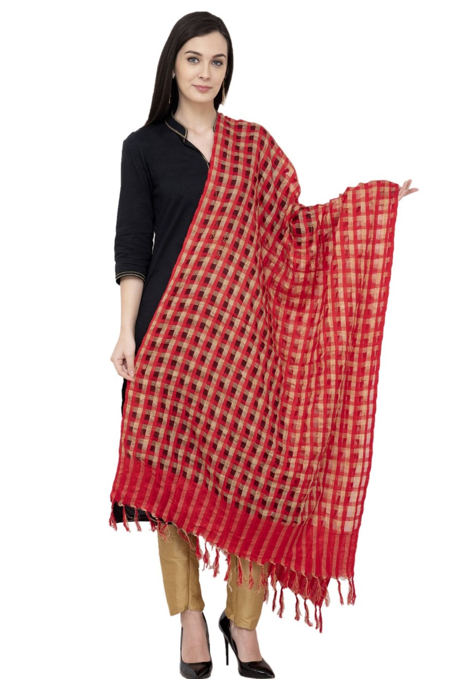 Women AR Silks | A R Silk Golder Box Regular Dupatta Color Dupatta Or Chunni Red