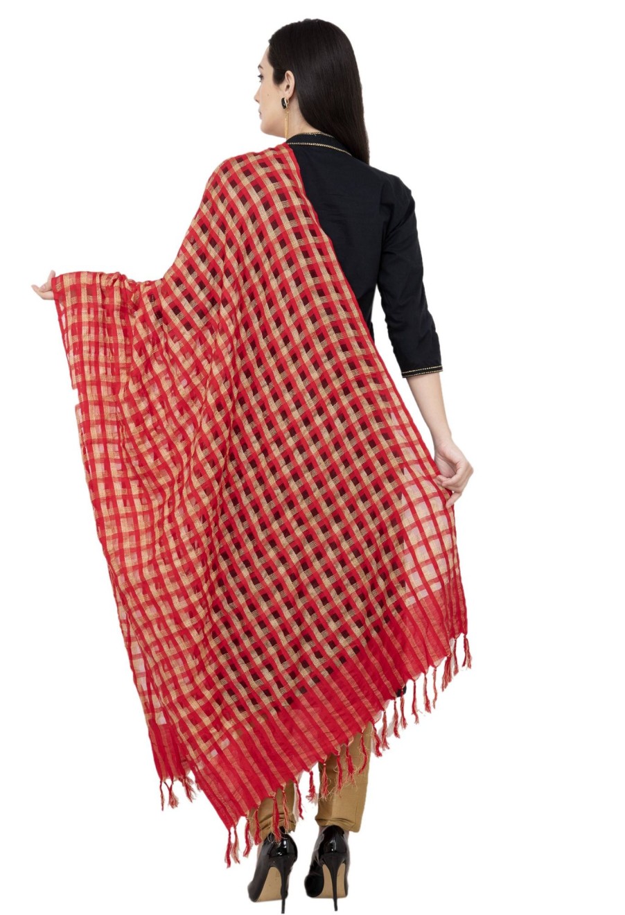 Women AR Silks | A R Silk Golder Box Regular Dupatta Color Dupatta Or Chunni Red