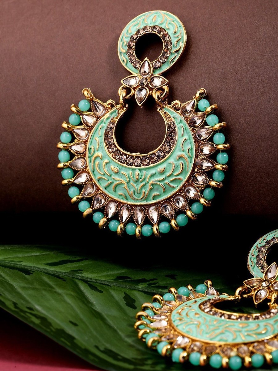 Jewellery Priyaasi | Women'S Chand Bali Gold Plated Drop Earrings Sea Green Colour For Women And Girls - Priyaasi