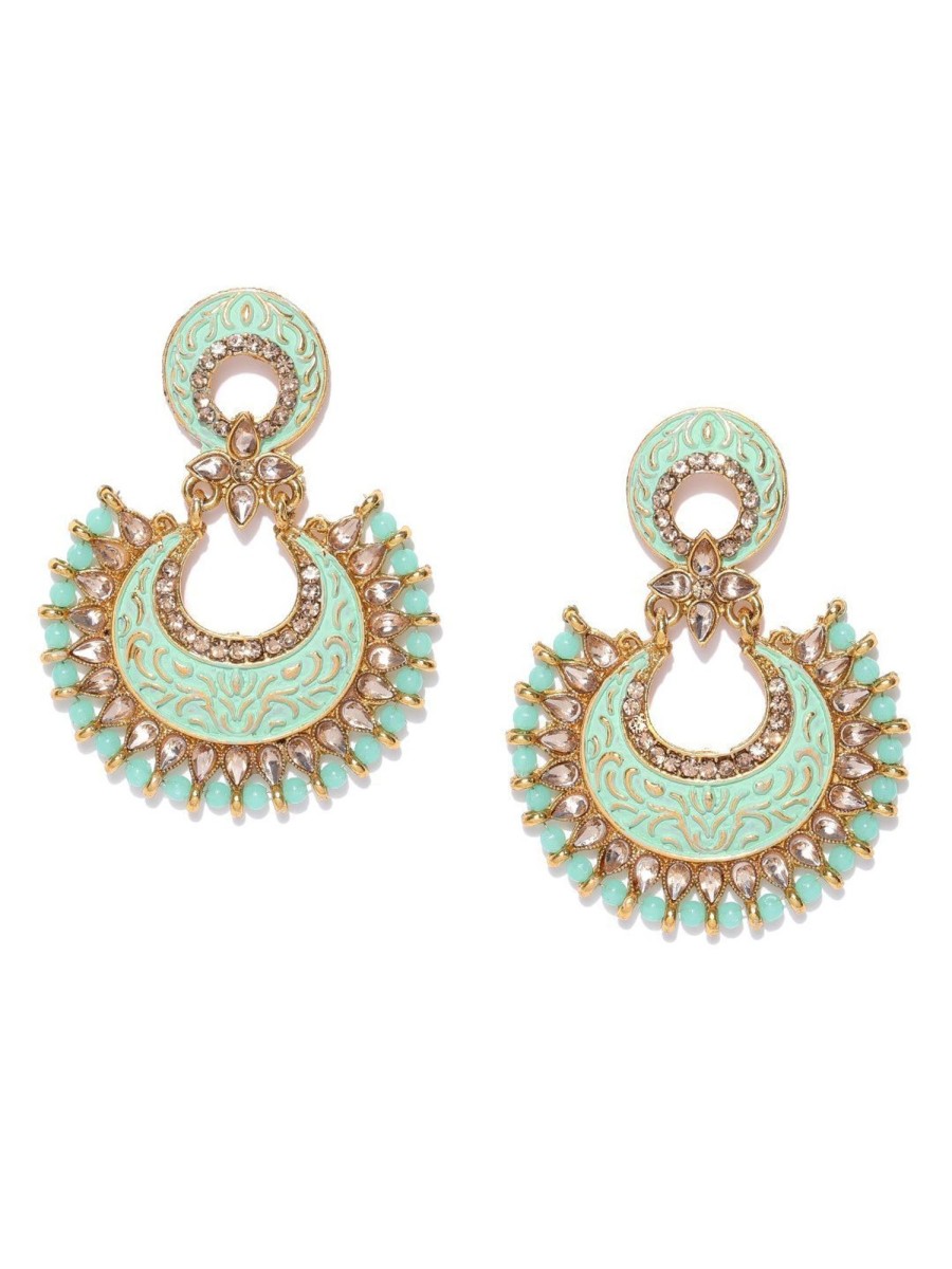 Jewellery Priyaasi | Women'S Chand Bali Gold Plated Drop Earrings Sea Green Colour For Women And Girls - Priyaasi