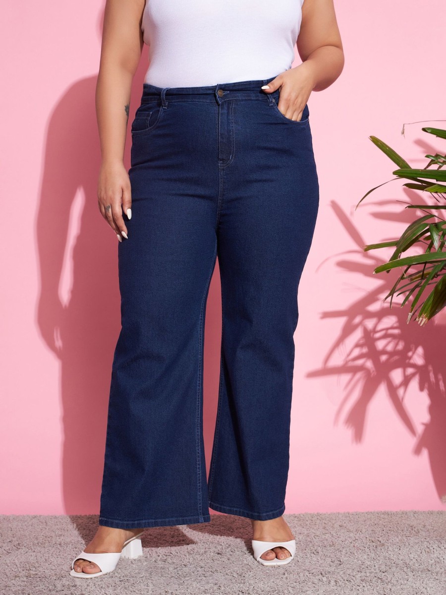 Women SASSAFRAS | Women'S Wash Denim Bell Bottom Jeans - Sassafras Navy