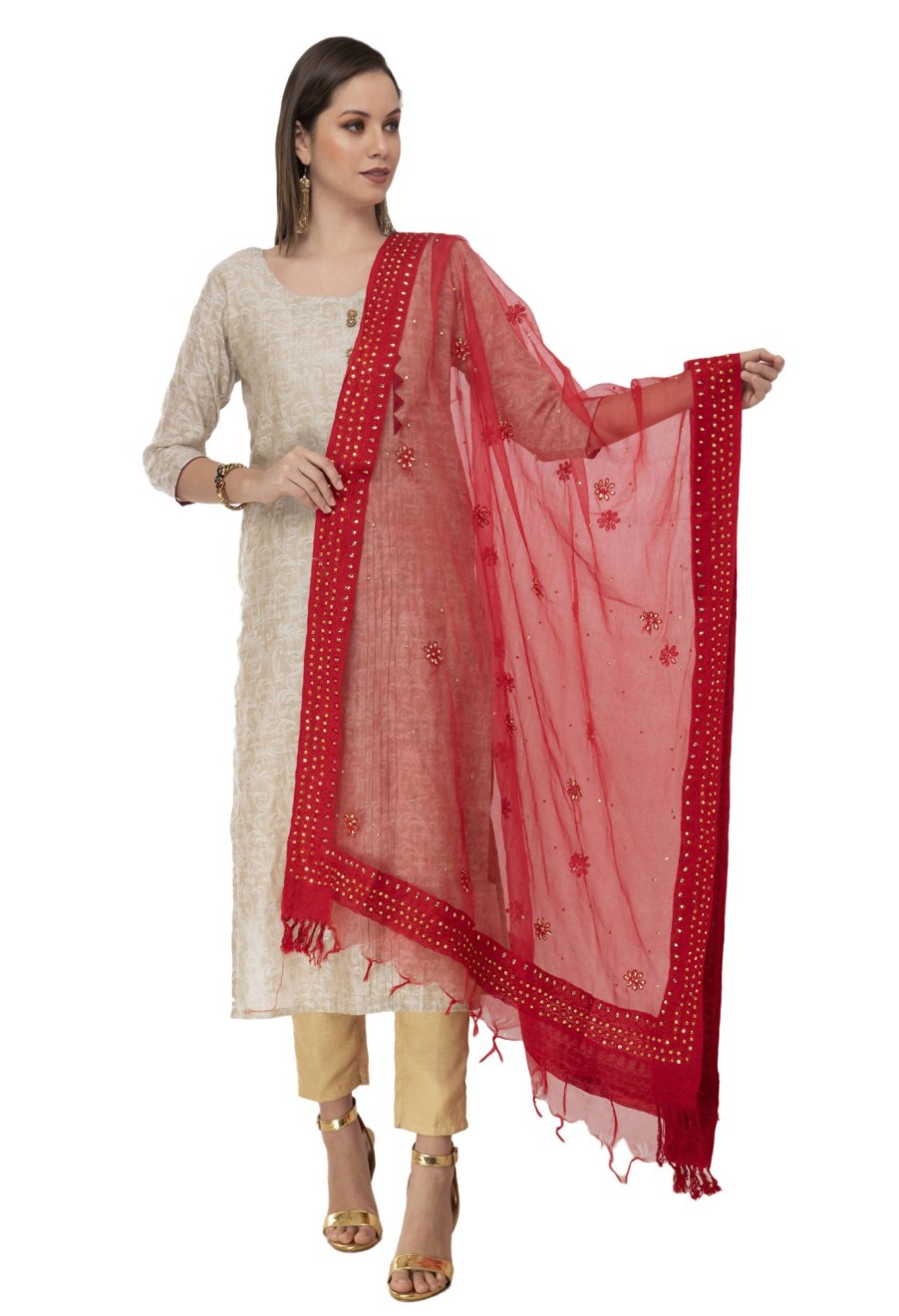 Women Moeza | Women'S Orgenza Nug Embroidery Dupatta U0026 Chunni Mfd0003 - Moeza Red