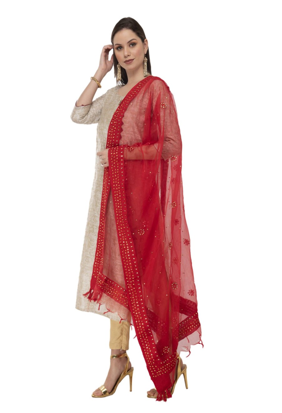 Women Moeza | Women'S Orgenza Nug Embroidery Dupatta U0026 Chunni Mfd0003 - Moeza Red