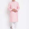 Men Even Apparels | Men'S Pure Cotton Kurta With Band Collar - Even Apparels Pink