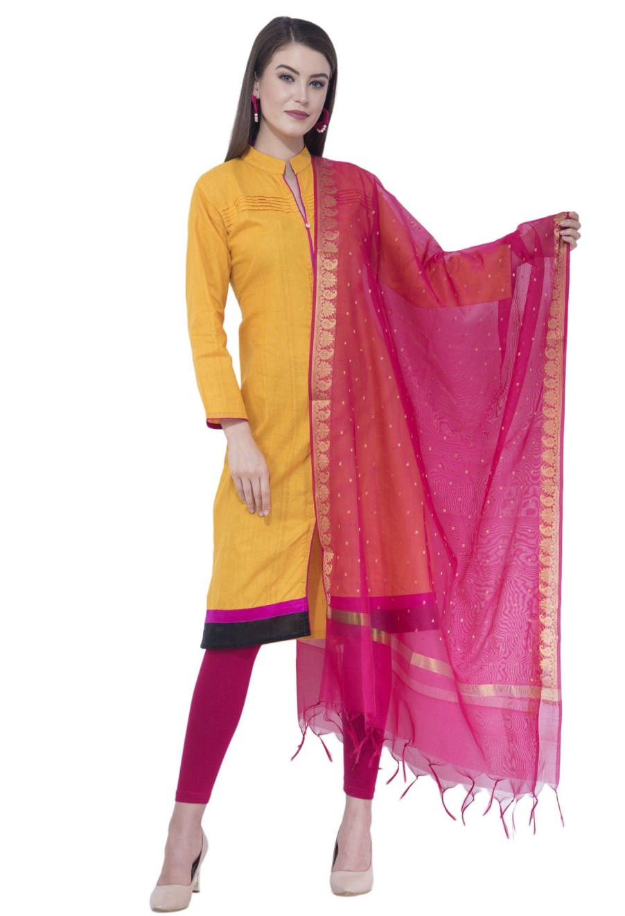 Women AR Silks | A R Silk Color Vns Border Buti Dupattas And Chunnis Magenta