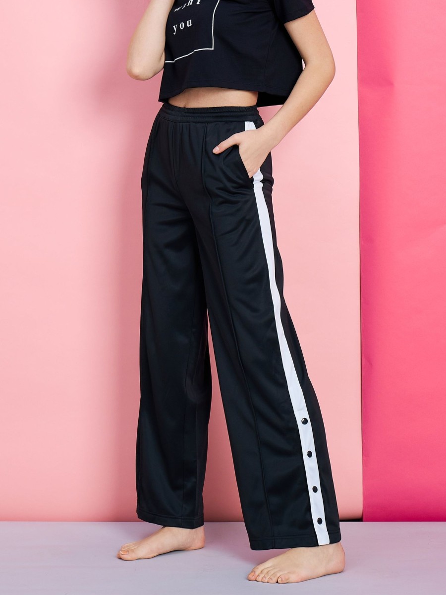 Women SASSAFRAS | Women'S Side Button Track Pants - Sassafras Black