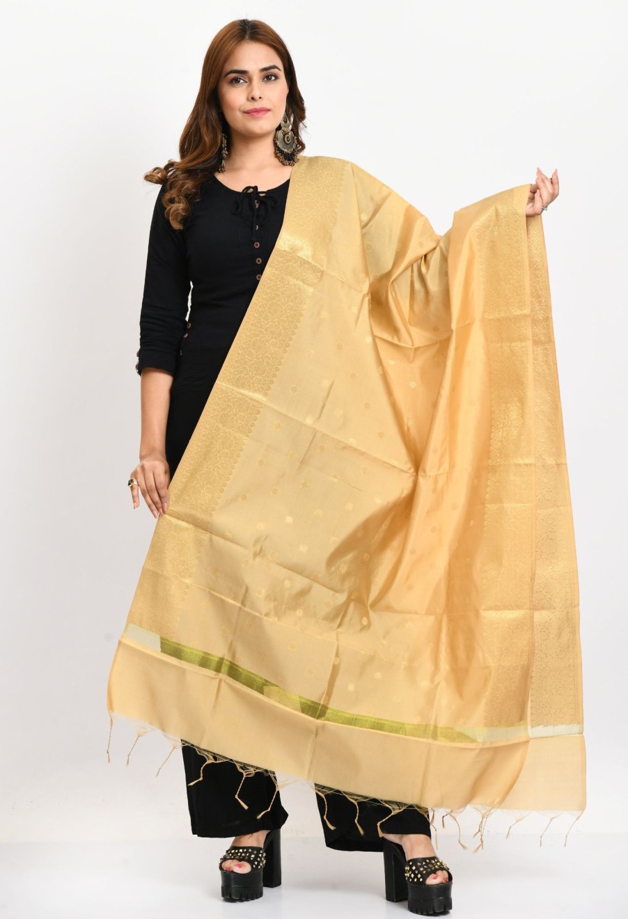 Women Moeza | Women'S Banarsi Silk Woven Design En Dupatta - Moeza Gold