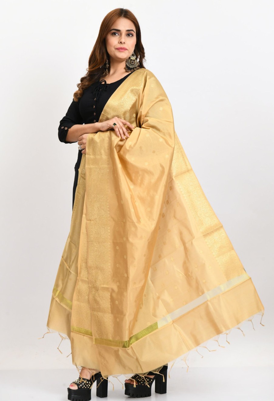 Women Moeza | Women'S Banarsi Silk Woven Design En Dupatta - Moeza Gold