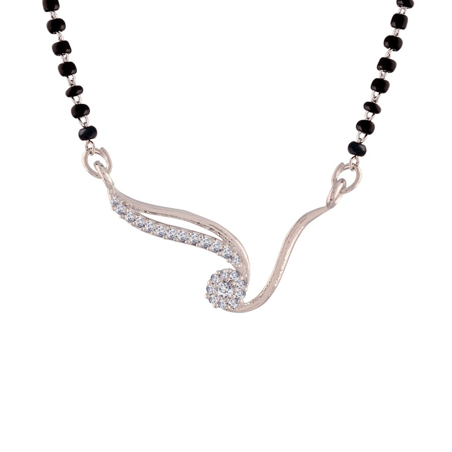 Jewellery I Jewels | Women'S 18K Rhodium Plated Pendant With Black Bead Chain Mangalsutra - I Jewels