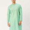 Men Virat Fashions | Men'S Green Cotton Floral Printed Kurta Only( Ko 650 Green ) - Virat Fashions