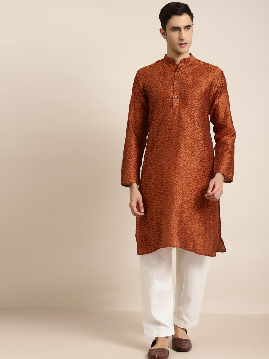 Men Sojanya | Men'S Jacquard Silk Self Design Only Kurta - Sojanya Orange