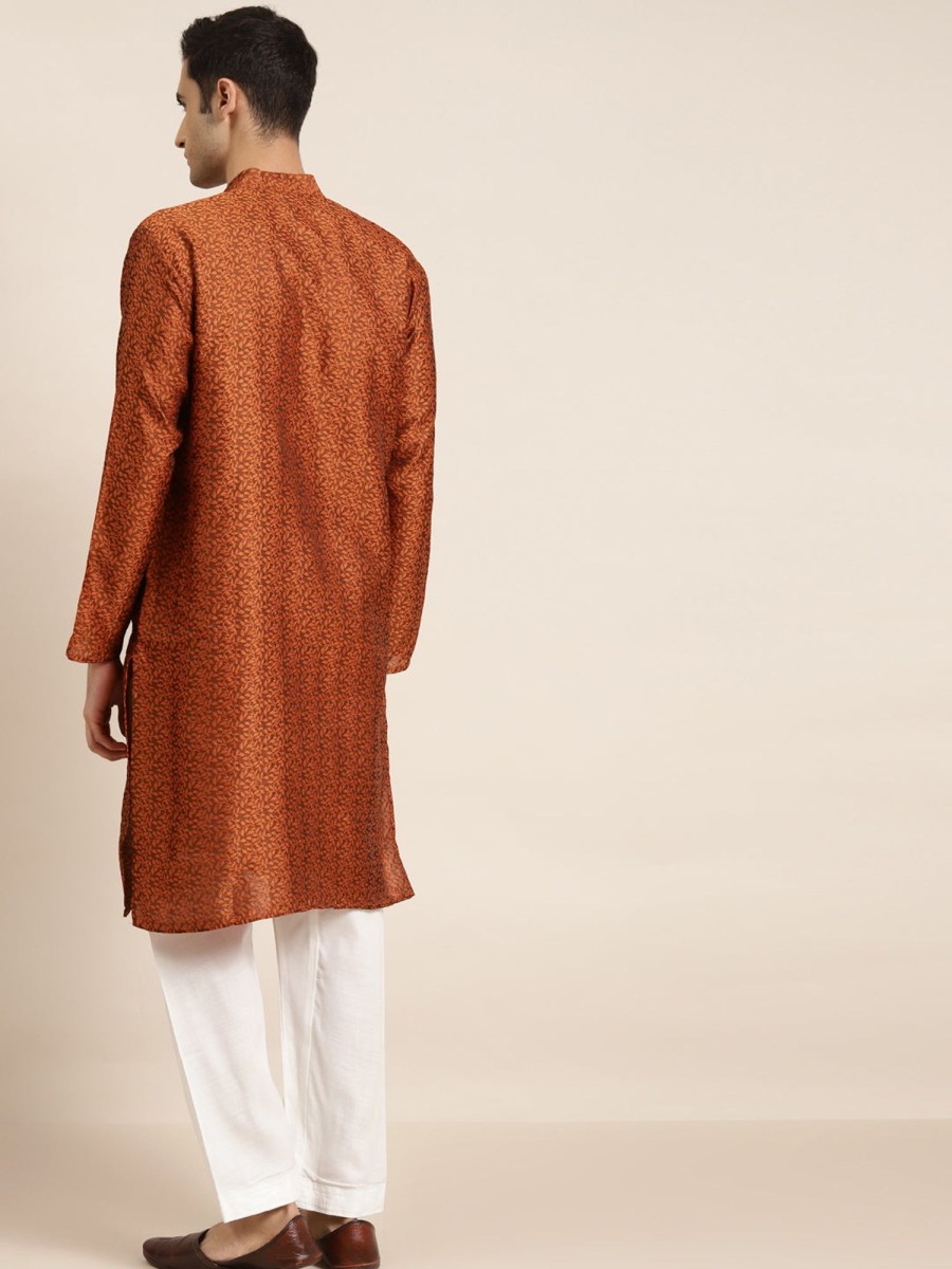 Men Sojanya | Men'S Jacquard Silk Self Design Only Kurta - Sojanya Orange