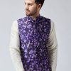 Men Sojanya | Men'S Navy Blue Printed Nehru Jacket - Sojanya