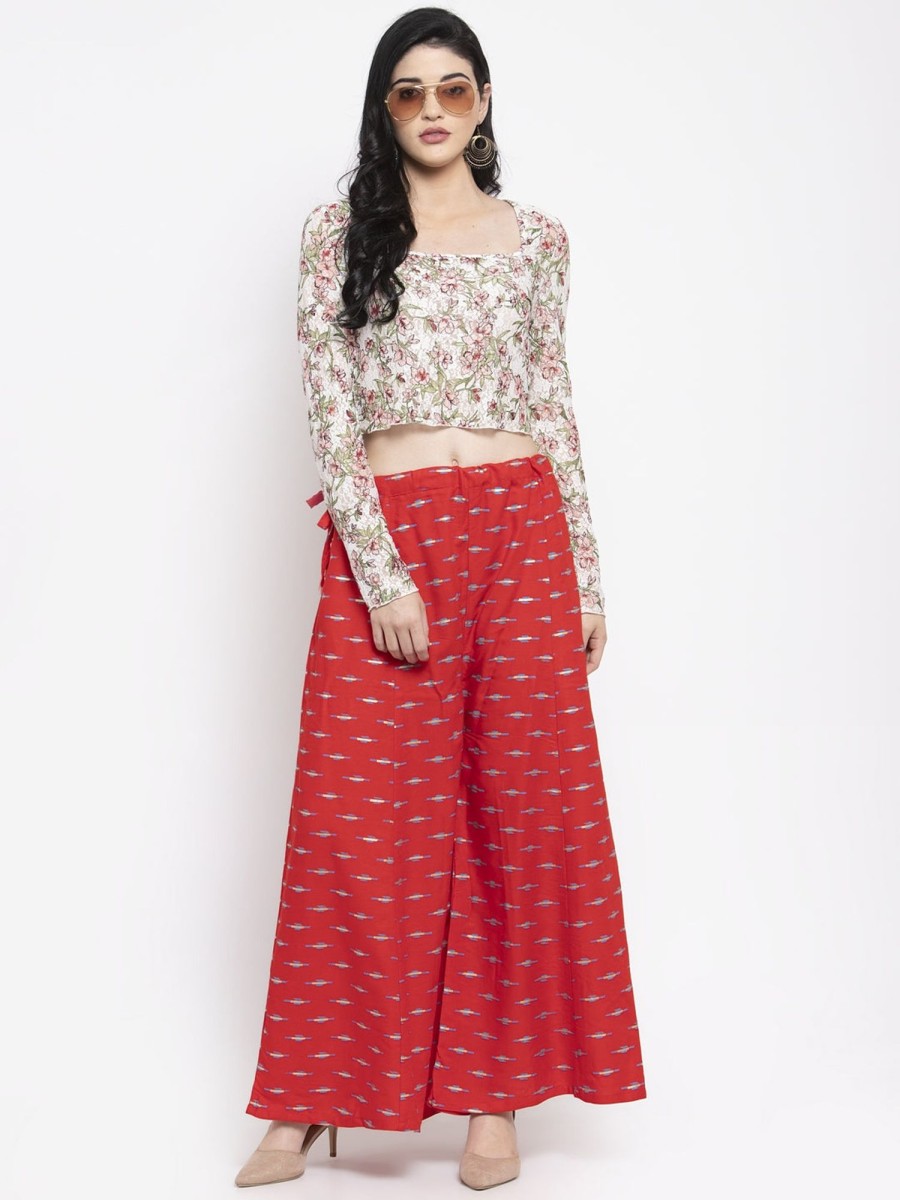 Women Wahe-NOOR | Women'S Red Printed Rayon Sharara - Wahe-Noor