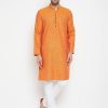 Men Even Apparels | Men'S Orange Color Long Kurta With Band Collar - Even Apparels