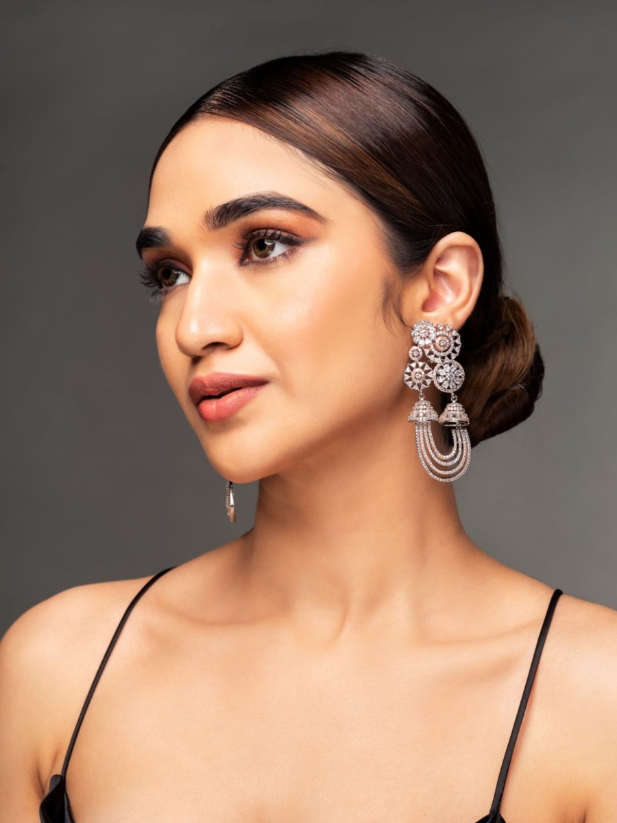 Jewellery Priyaasi | Women'S American Diamond Oversized Drop Earrings - Priyaasi