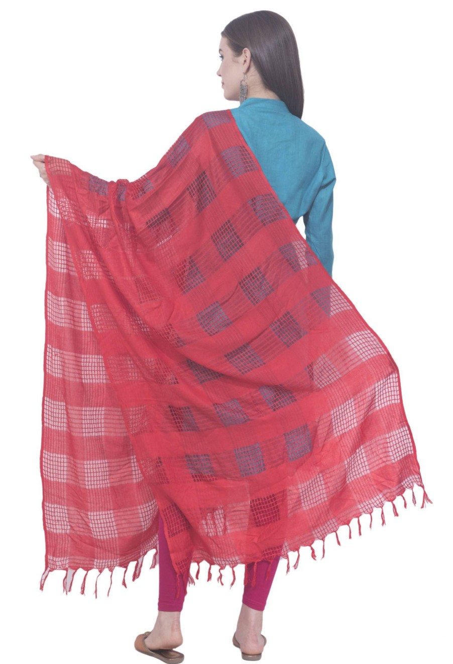 Women AR Silks | A R Silk Color Window Square Cotton Dupattas And Chunnis Red