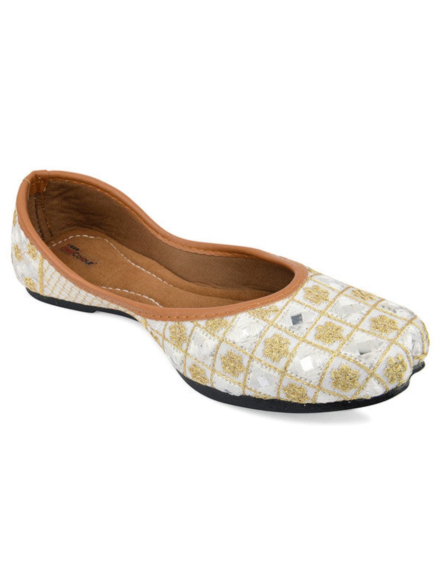 Others Desi Colour | Women'S White Embroidered Indian Handcrafted Ethnic Comfort Footwear - Desi Colour