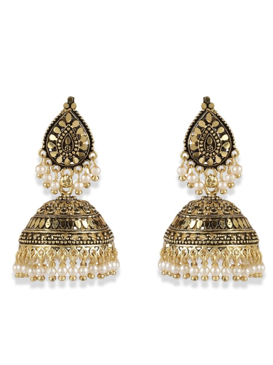 Jewellery Anikas Creation | Women'S Gold Plated U0026 Dome Shaped Enamelled Jhumkas - Anikas Creation White